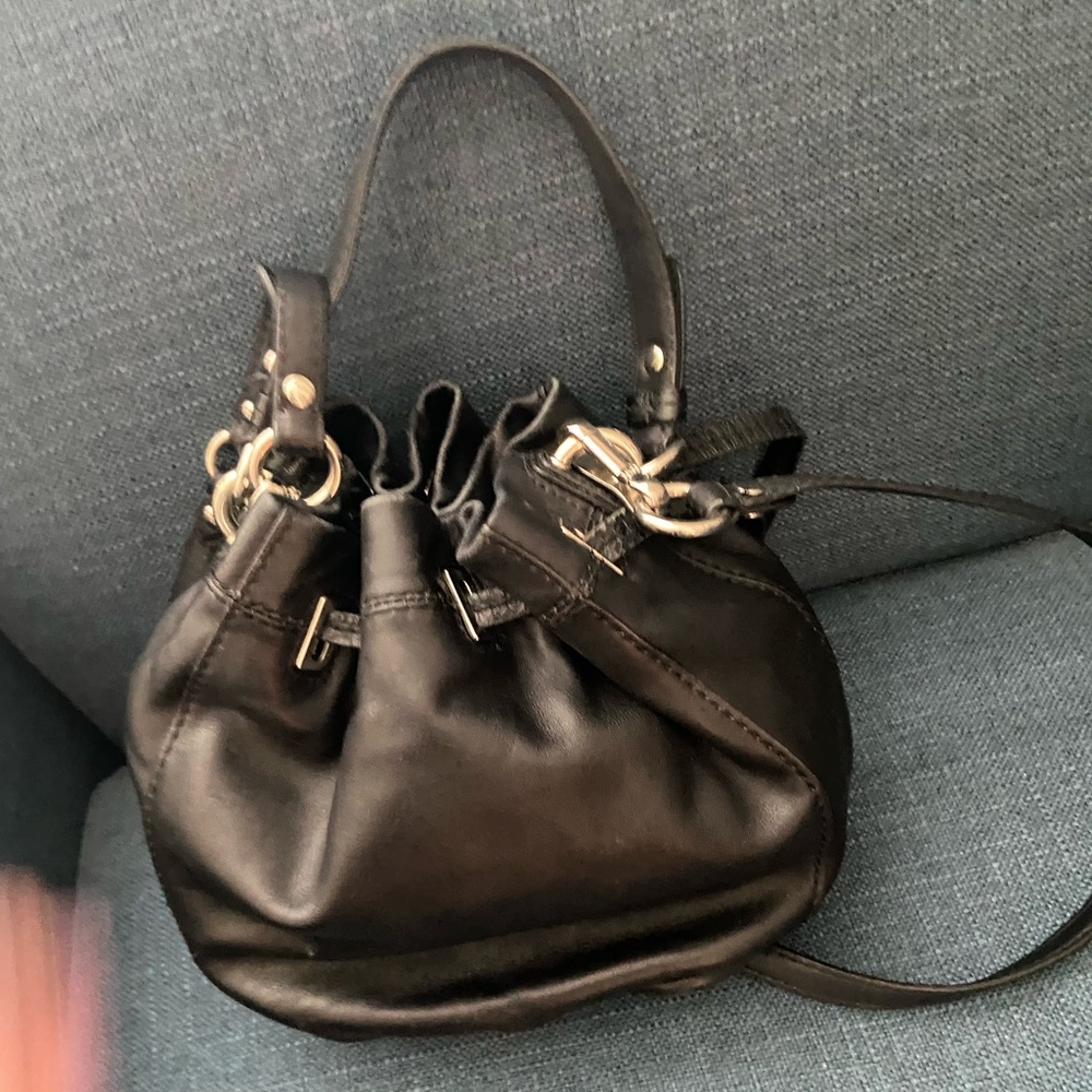 Coach Peyton Black Leather Drawstring Crossbody B… - image 1